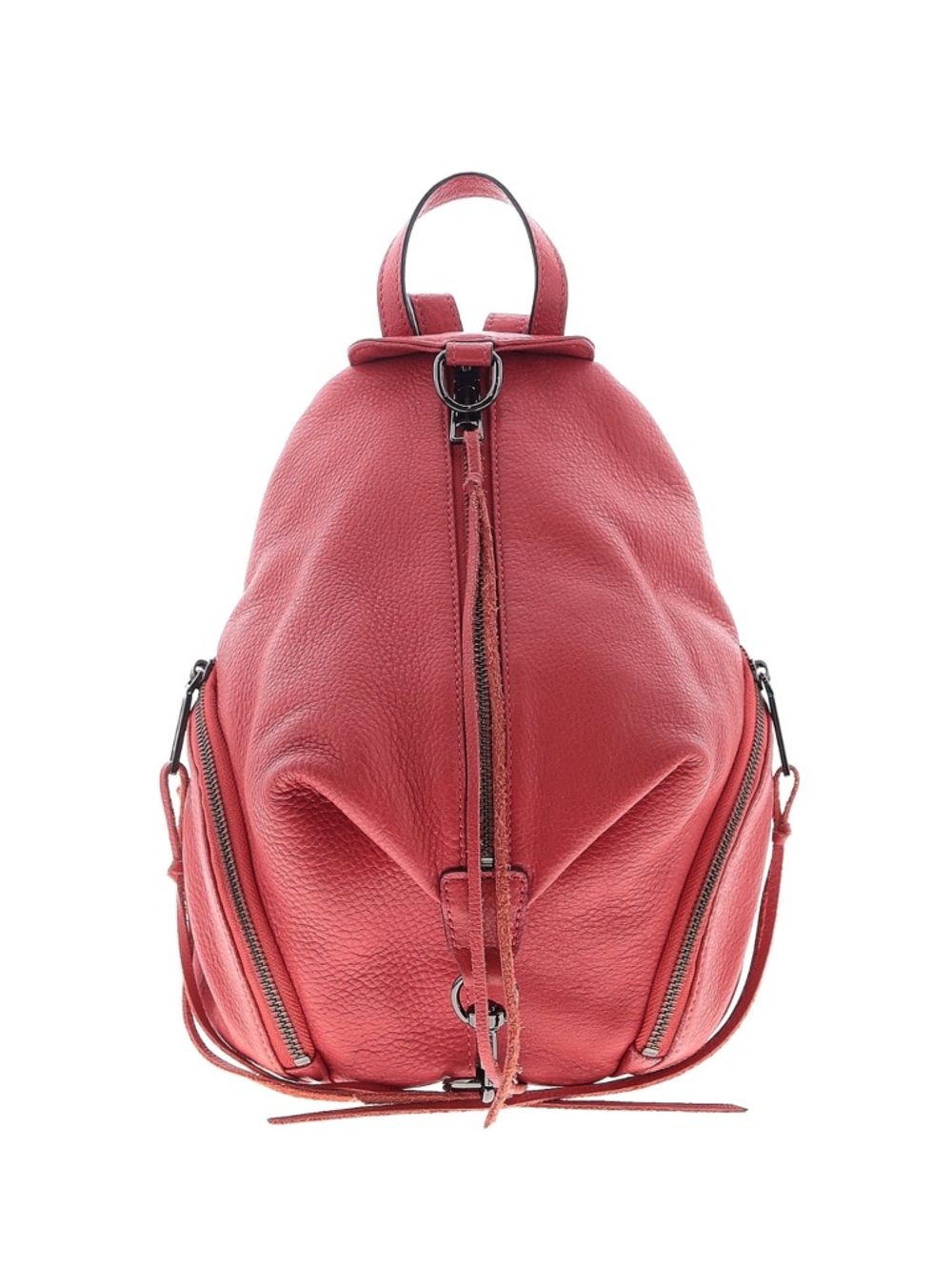 Red Leather Backpack with Center Zip and Side Pockets